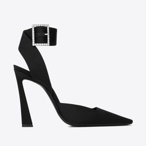 Saint Laurent Satin Slingback Heels in Black, Size 8.5 US